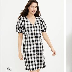 LOFT Black and White Plaid Midi Dress V Neck sz10